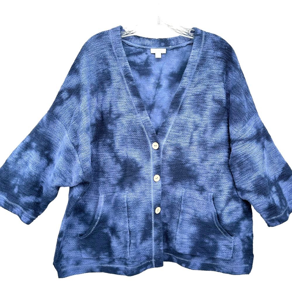 J.Jill Pure Jill Boxy Oversized Tie Dye Cotton Terry Cardigan Jacket Size Large